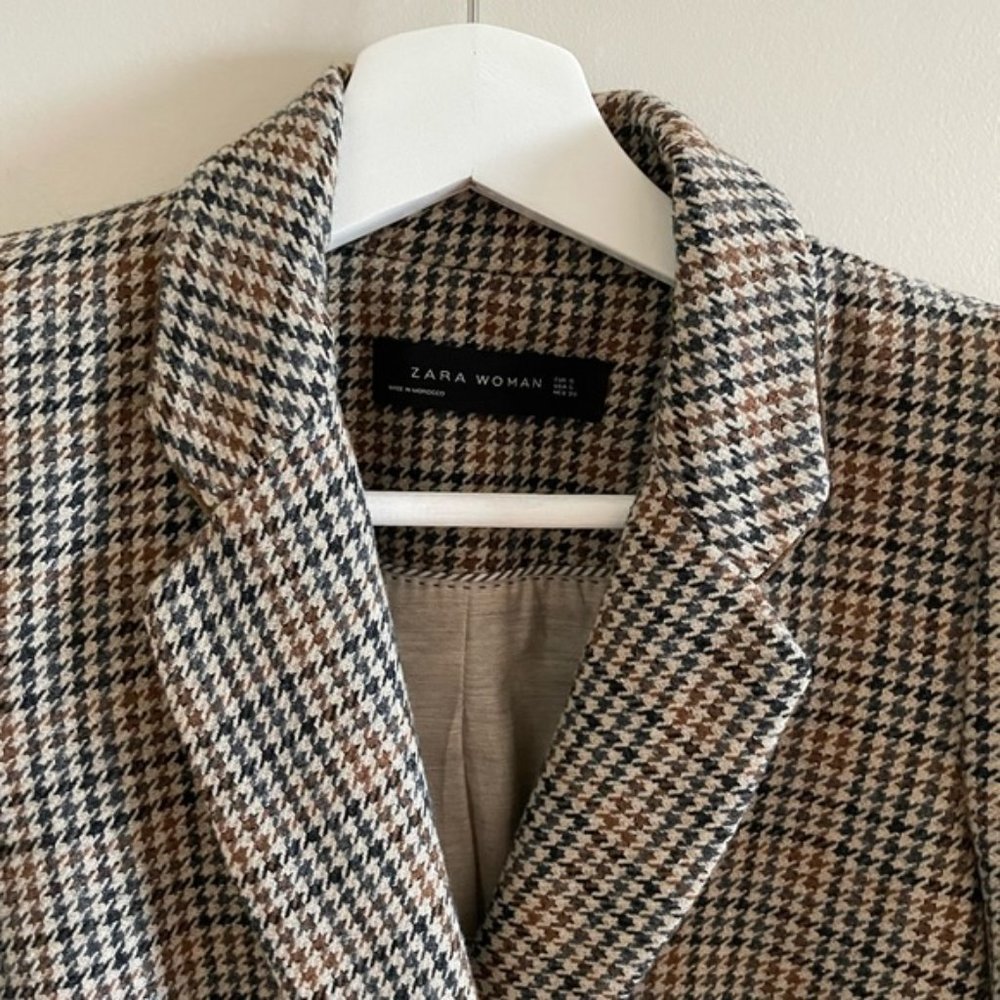 Zara Double Breasted Houndstooth Blazer Size Small - Dark Academia Aesthetic - Picture 5 of 12